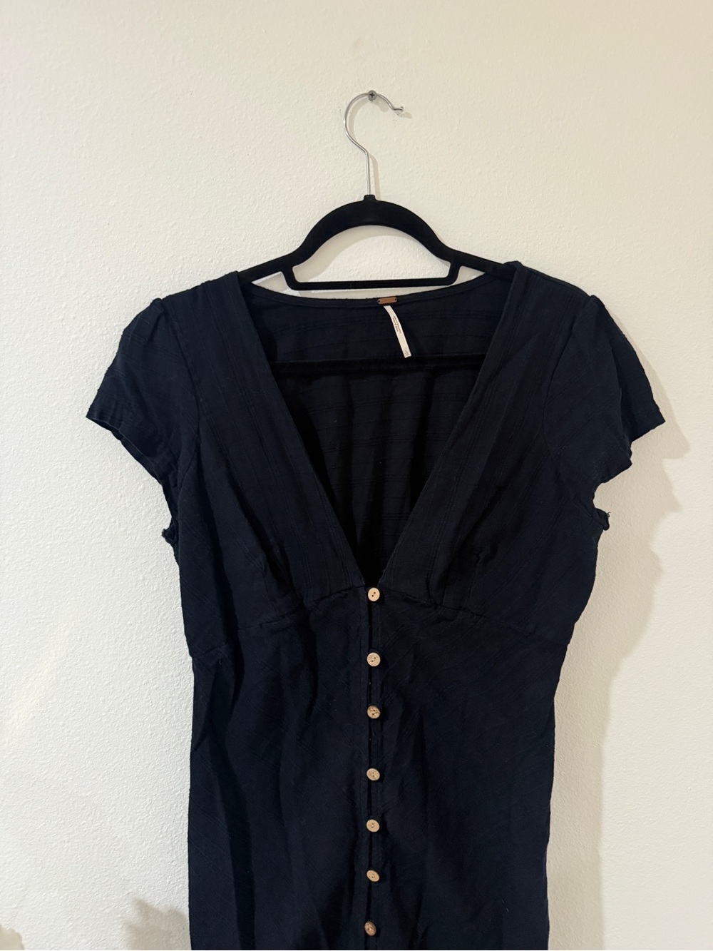 Free People Black Button-Front Midi Dress - Picture 2 of 5